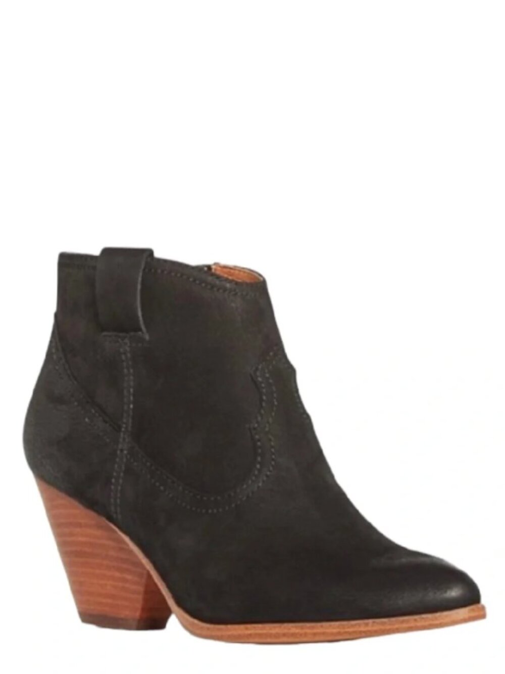 Frye Reina Black Burnished Suede Block Heel Pointed Toe Western Ankle Boots
